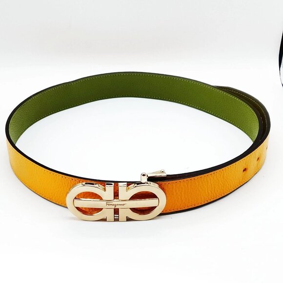 Authentic Ferragamo Belt Yellows Greens Leather mn296-121225 - Picture 2 of 9